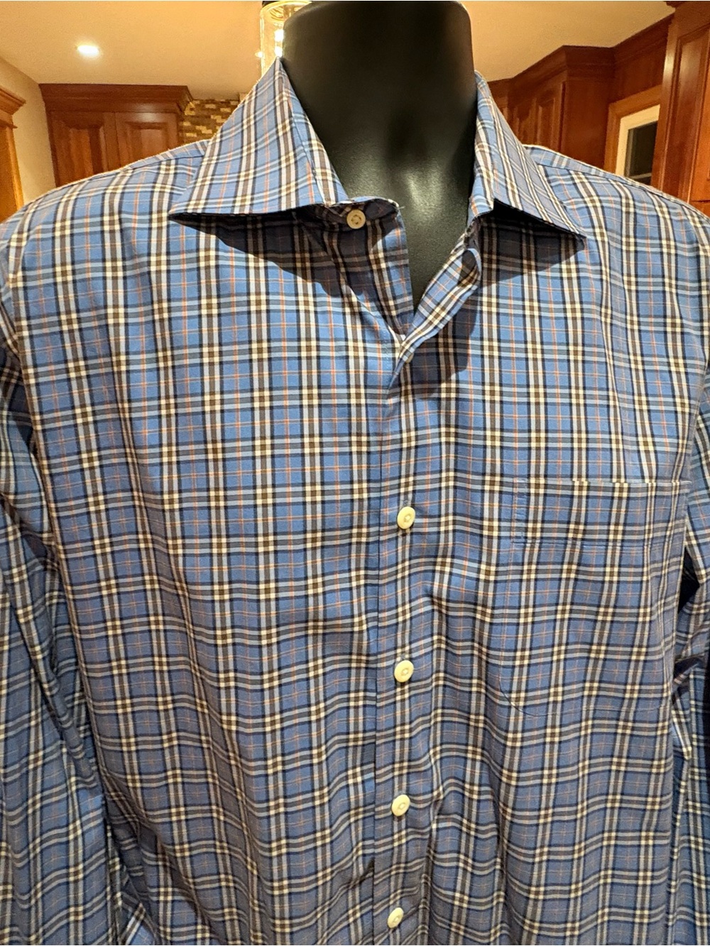 Peter Millar men’s button front shirt. Sharp blue plaid. Large - Picture 2 of 5
